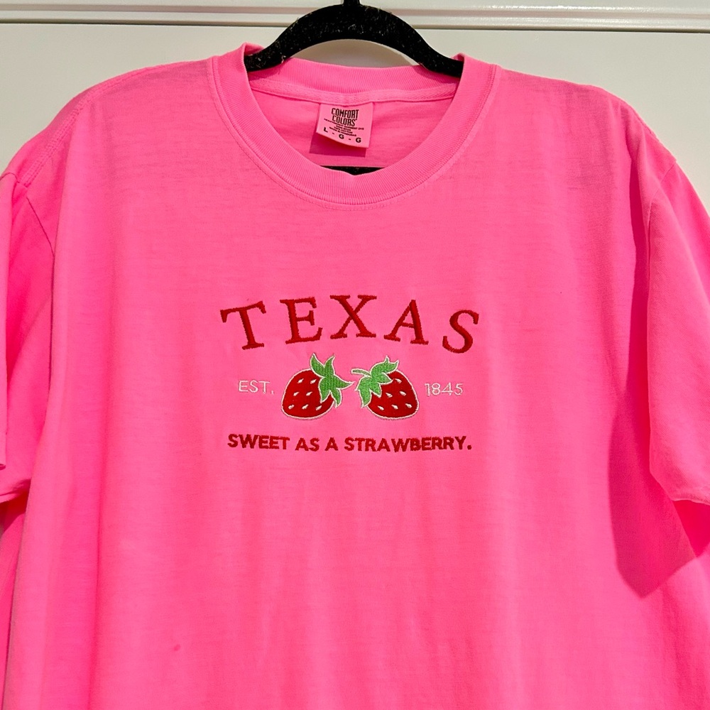 strawberry texas tee / embroidered Texas shirt / strawberry Texas tshirt
